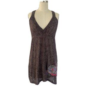 Free People Brown Knit Mini Dress T-Back Floral Appliqué Size Small